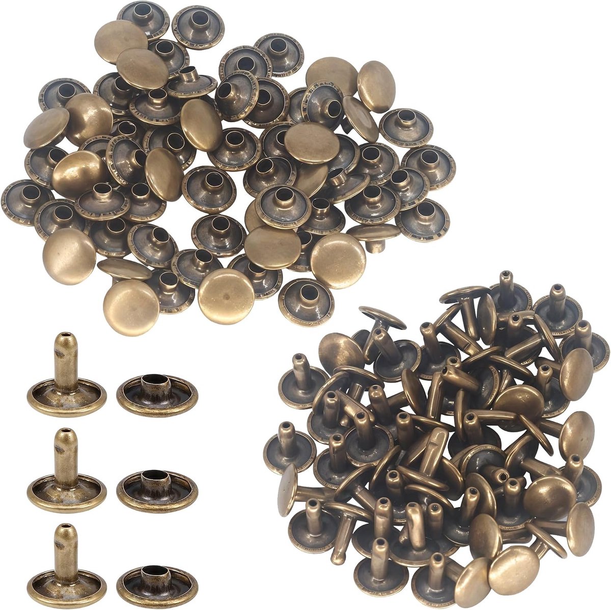 Leren klinknagels 12mm - Dubbele kap - Robuust metaal - Ideaal voor ambacht en kledingherstel - ShopVlot