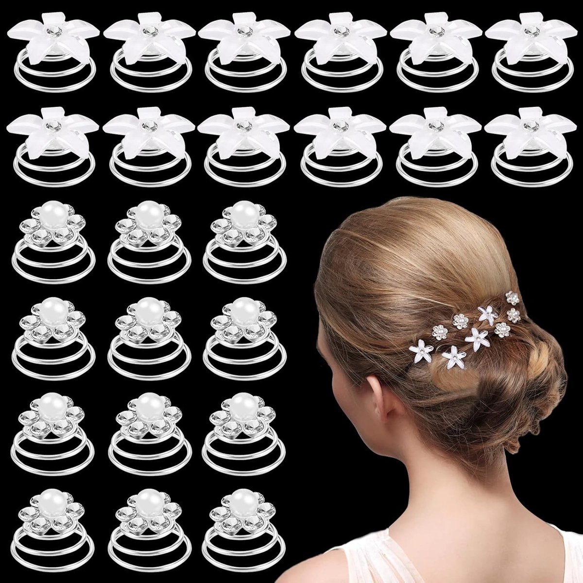 Haarspelden bruid 24 stuks - Bloem haarspelden - Luxe strass en parel - Perfect voor bruiloft - ShopVlot