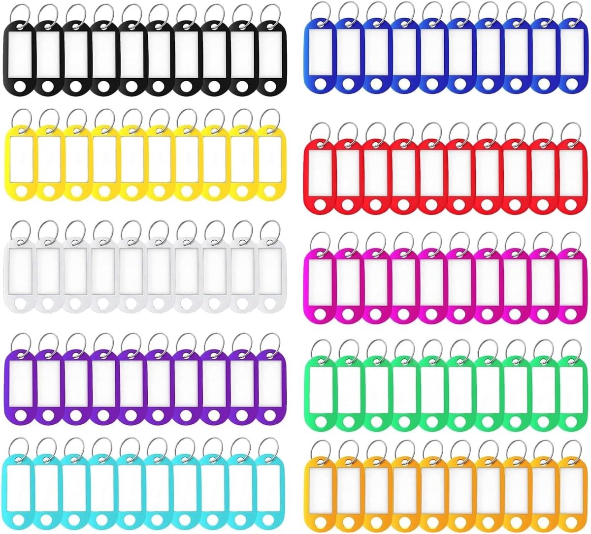 Sleutelhangers met labelvenster - 100 stuks - 10 verwisselbare kleuren - ideaal voor organisatie - ShopVlot