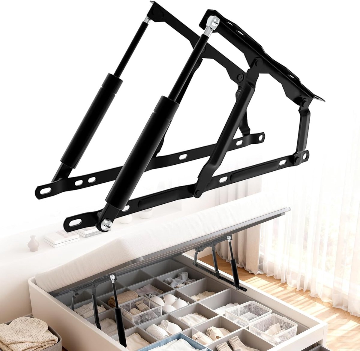 Pneumatische bedliftmechanisme 75kg - Staal met galvanische coating - Duurzaam en veilig - Ideaal voor zware bedkasten - ShopVlot