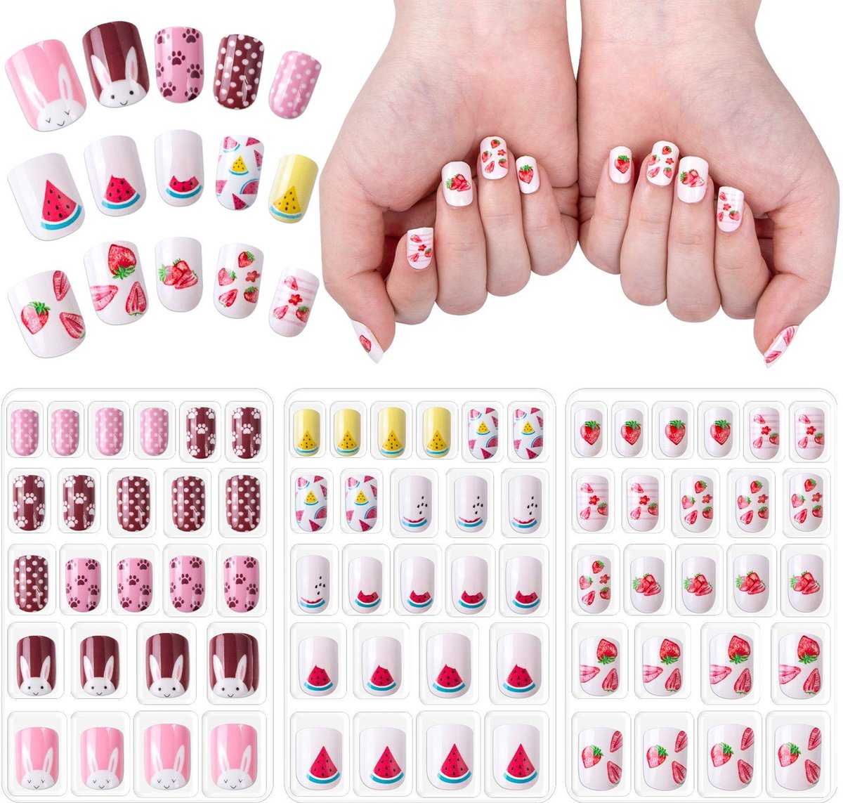 Solidchoice - Zelfklevende Valse Nagels voor Kinderen, 72 Stuks