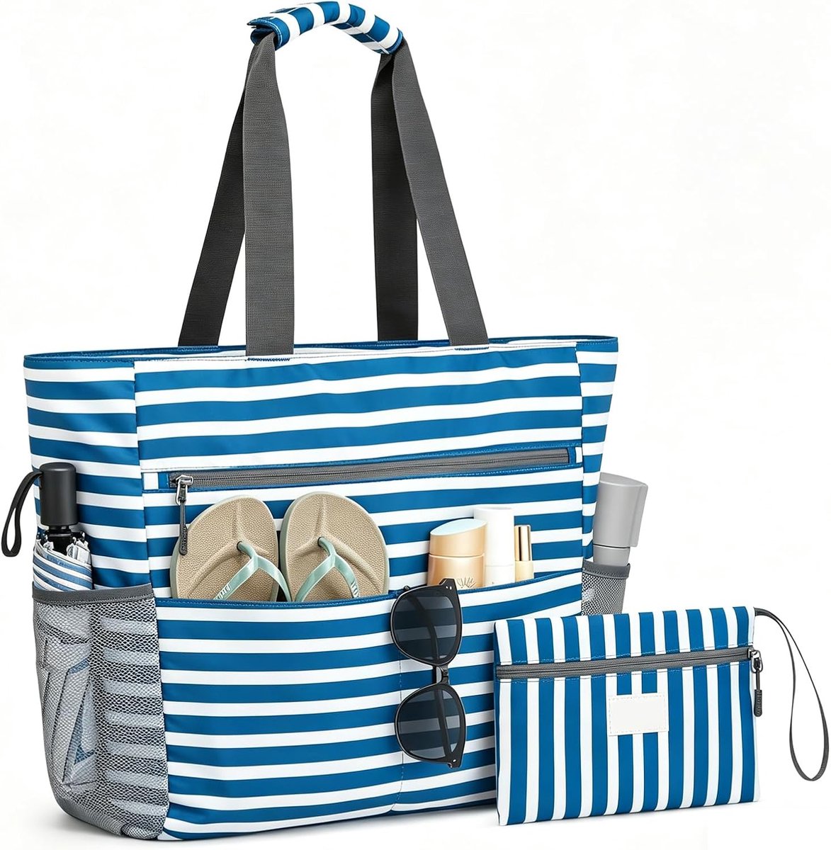Strandtas met ritssluiting - grote opvouwbare badtas - waterdicht - ideaal voor strand en zwembad - ShopVlot