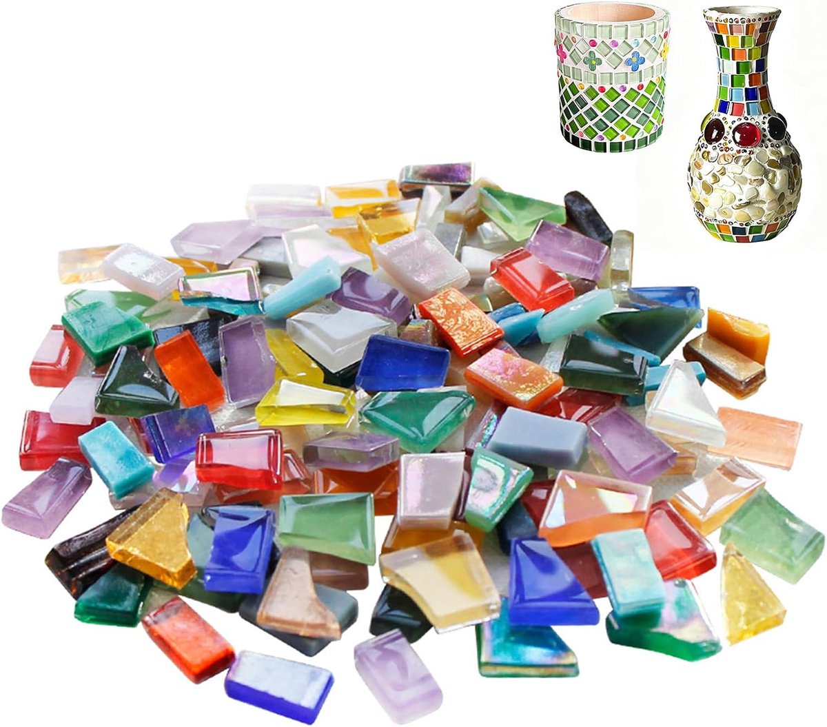 Glazen mozaïektegels, 1000 g, kleurrijke mozaïektegels, mozaïektegels, mozaïekstenen om te knutselen, gemengde kleur - ShopVlot