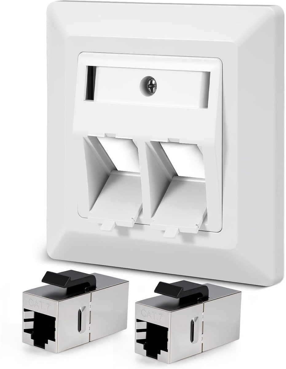 Keystone 1 Network Plug & 2 CAT7 Keystone RJ45 Modules, 10 Gbit/s Ethernet LAN Plug, Flush-Mounted, Patch Cable Female - ShopVlot