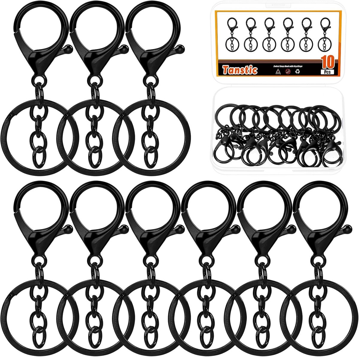 Tanstic Lobster Klaue Clasps Keychain Swivel Lanyard Snap Hooks with Keyrings for Handicraft Keychains Bag (Black) - ShopVlot