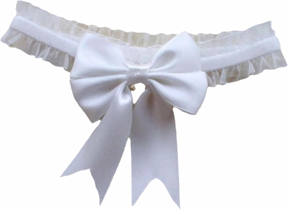Lace Bow Thigh Necklace Elastic Bow Garter Leg Necklace Sexy Ribbon Body Chain Jewelry for Women Brides Bridesmaids - ShopVlot