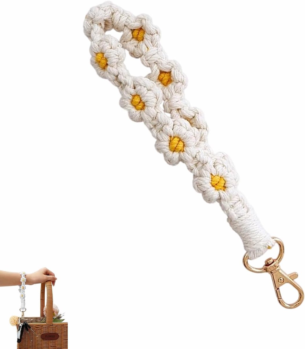 Macrame Handmade Braided Key Chains Wrist Strap Boho for Women Girls (White) - ShopVlot