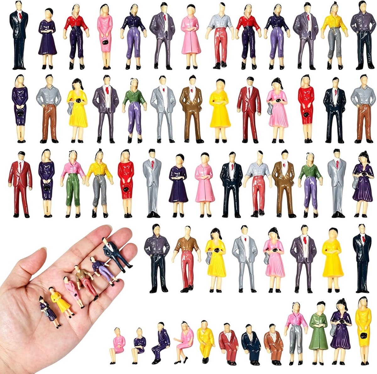 HILKKET Pack of 60 Mini Figures, 1:50 H0 Miniature People, Various Positions, Painted Miniature Figures, Small Figures - ShopVlot