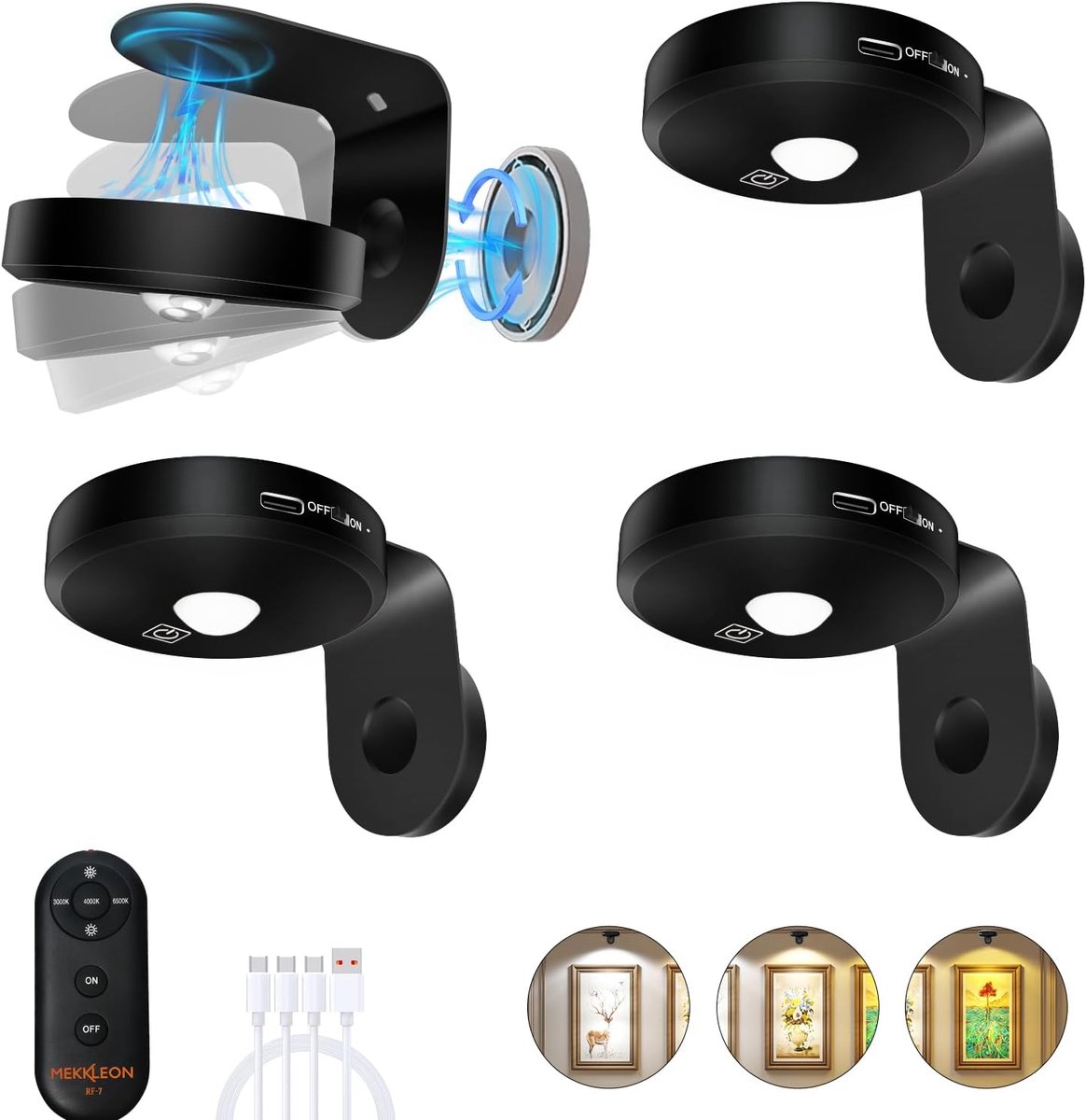 Wall Photo Lights, Wireless, 2000 mAh, Rechargeable Photo Frame Lights with Dimmable and 3 CCT, Puck Lights with - ShopVlot