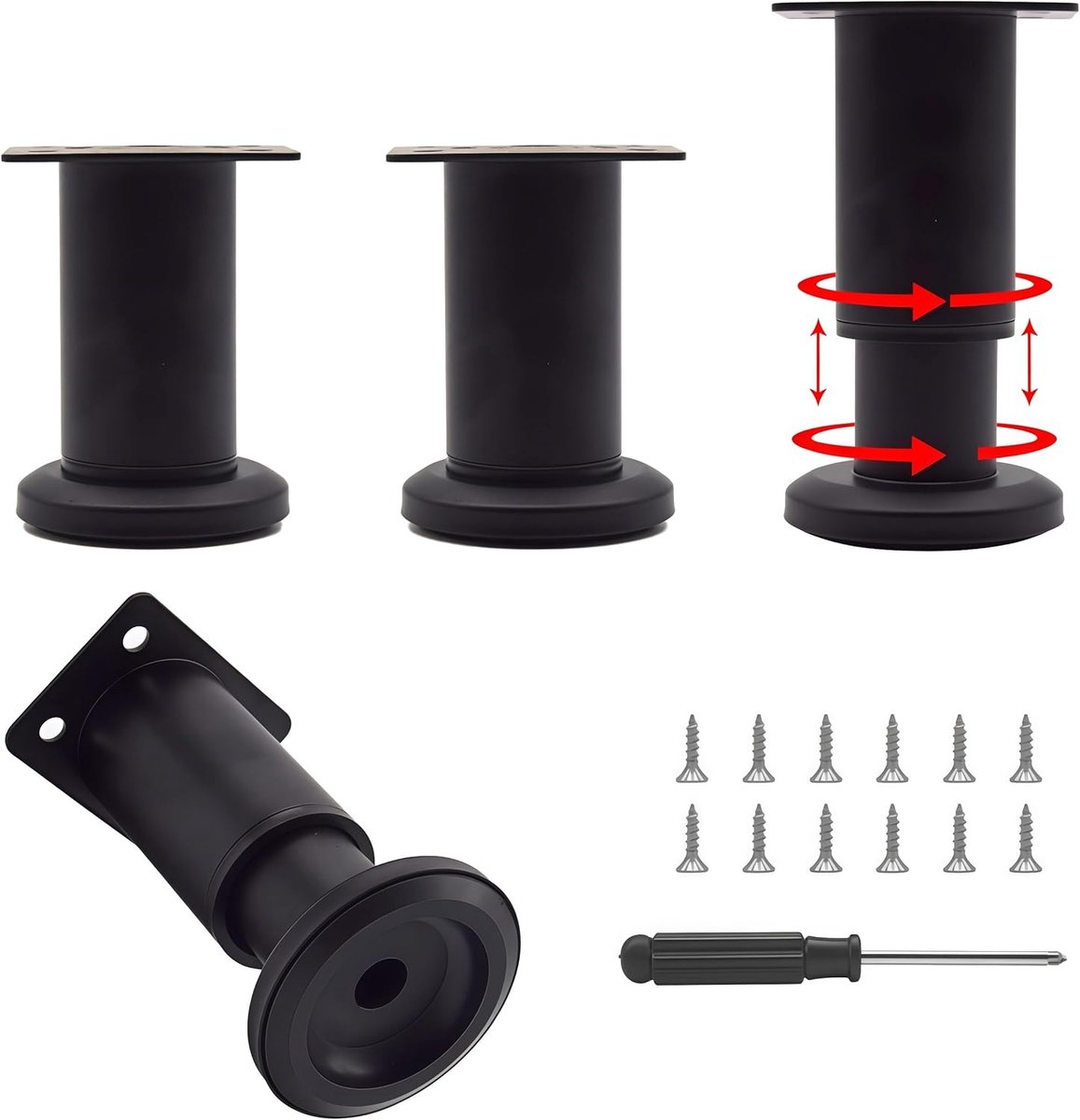 4Pcs Black Furniture Legs Adjustable Cabinet Legs 8-12cm for Sofa Bed Replacement Support Legs Table Legs Furniture - ShopVlot