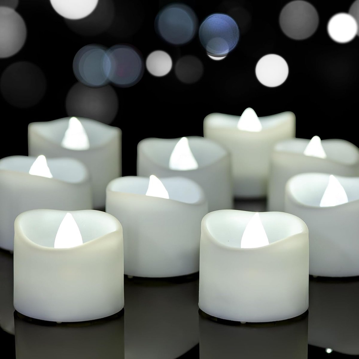 24pcs Halloween Timer Tea Lights Battery Powered Flameless Yellow Flickering LED Tealight Votive Candles Electric Art - ShopVlot