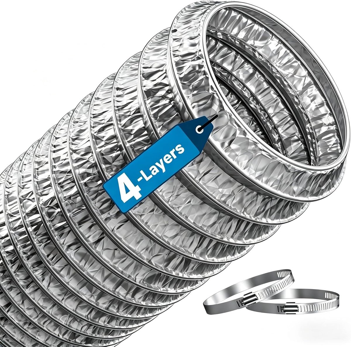 Hon&Guan Aluminium afvoerslang, 100 mm, lengte 1,5 m, geïsoleerde 4-laags, verdikte, universele aluminium flexibele - ShopVlot