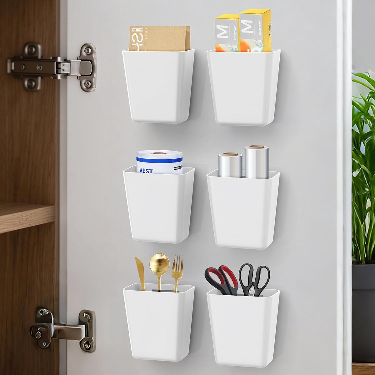 FoiiLiio Pack of 6 Self Adhesive Wall Mounted Storage Boxes for Kitchen Cabinet, Bathroom, Refrigerator, Small Item - ShopVlot