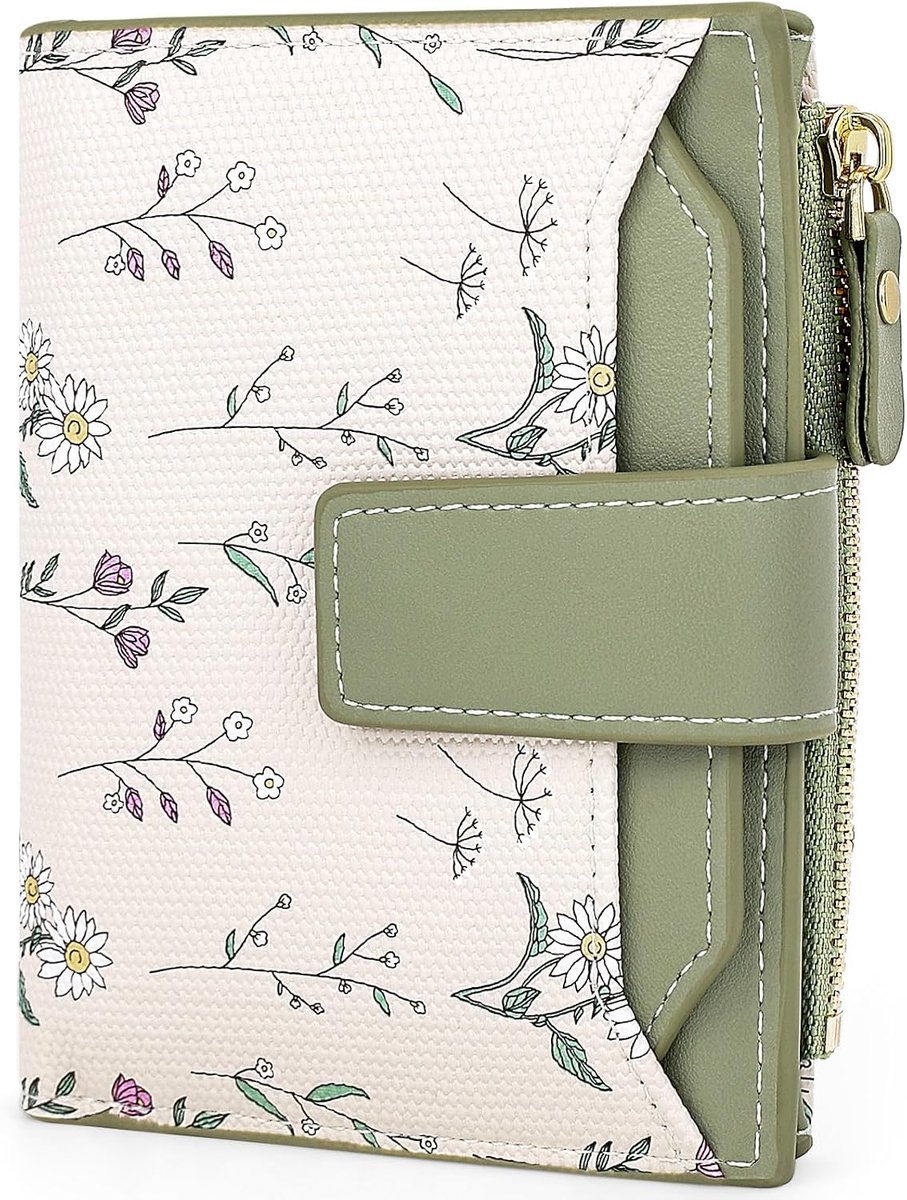 Small Purse Women's Mini Purse for Women Flowers in Green with Coin Compartment and Card Slots - PU Leather Wallet - ShopVlot