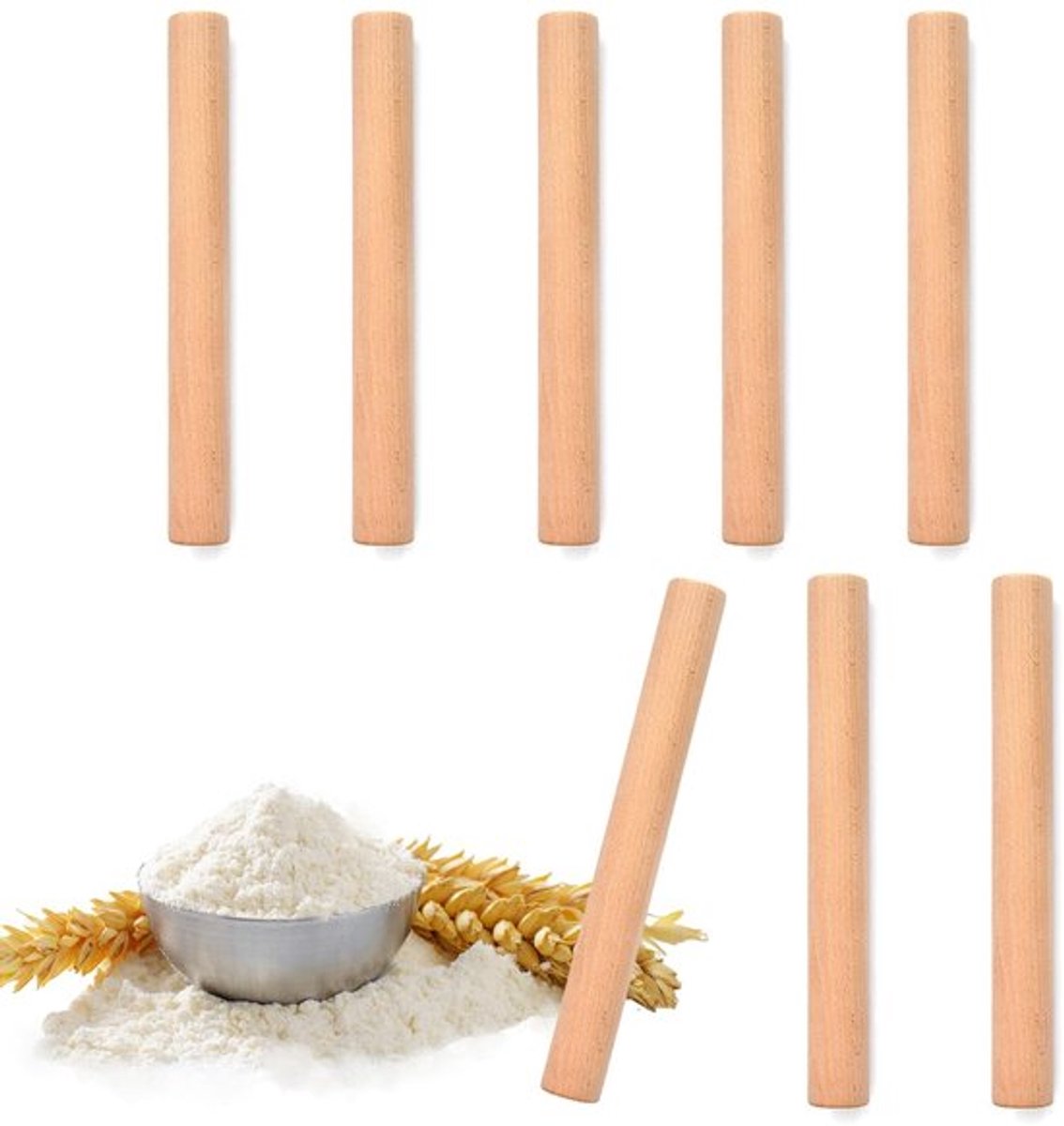 8 Stuks Houten Deegroller, Beukenhouten Deegroller, Deegroller, voor Pizza, Fondant, Taarten, Koekjes, Pasta, Pasta, voor Koken en Bakken