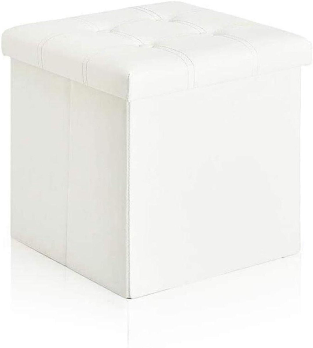 Opvouwbare Opberg Poef - Voetenbank Leer - Woonkamer Opbergen - Verborgen Ruimte - 38x38x38cm - Wit