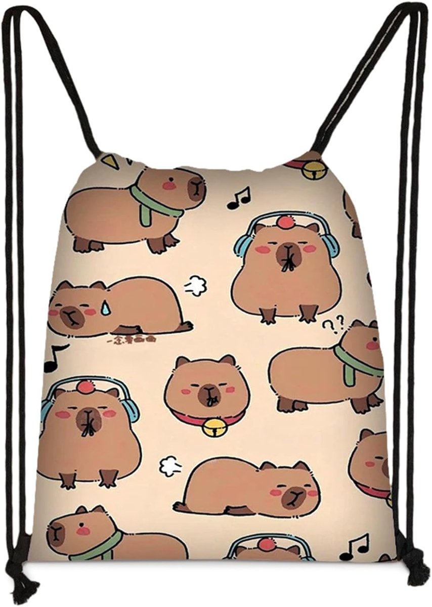 SnelShoppen - Onperpoe Capybara Gymtas, Sporttas met Capybara-Print, Trekkoord, Kindertas voor Sport en Speelgoed, Rugzak voor Jongens en Meisjes, Eer