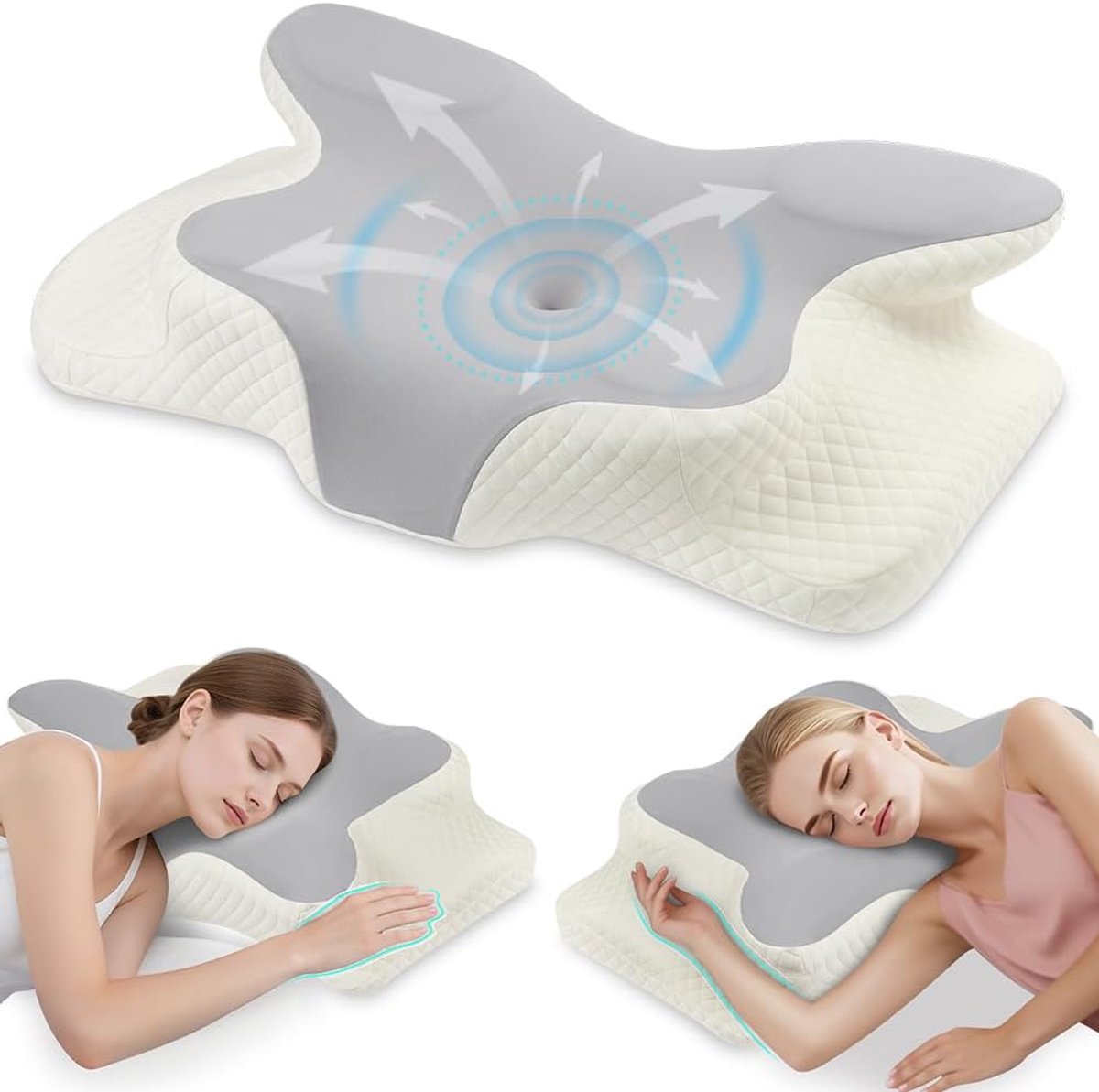 Thijox - Ergonomisch Kussen van Traagschuim voor Nekpijn - Ondersteunend Nekkussen met 2 Hoogte-instellingen - Ademend en Gemakkelijk te Reinigen - Pe