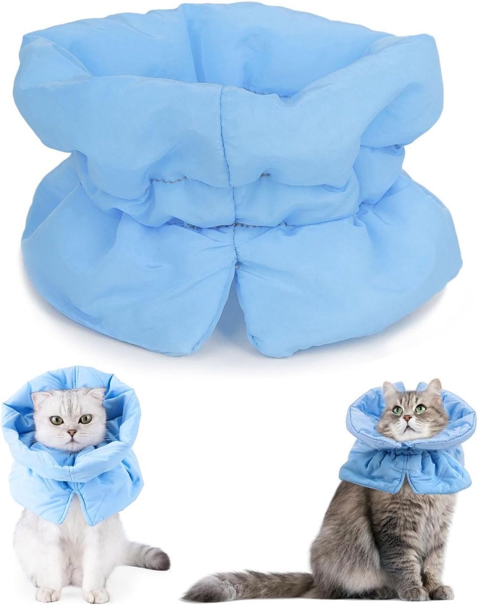 SnelShoppen - Verstelbare Kattenhalsband voor Postoperatieve Bescherming - Anti-Likken Halsband van Katoen en Polyester - M (Blauw) voor Katten en Hon