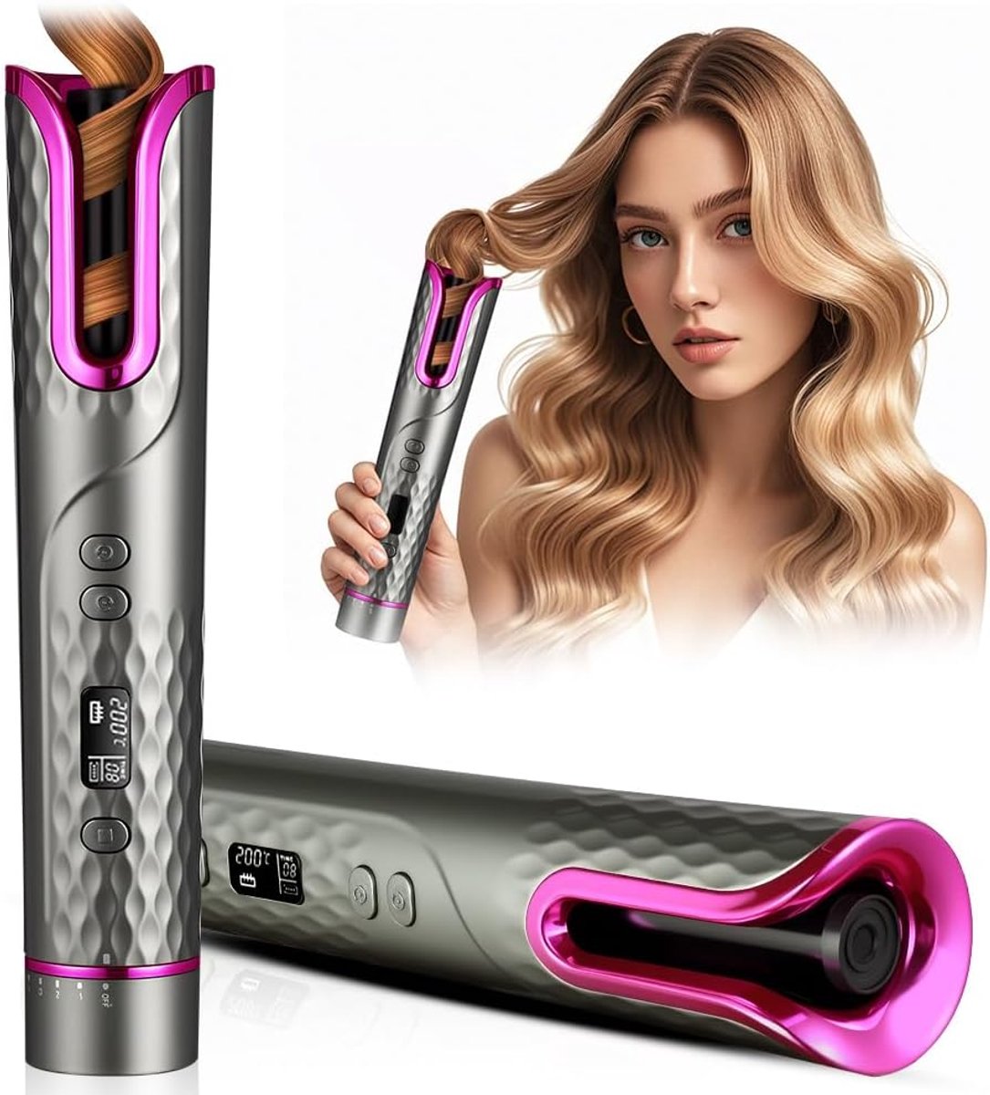 SnelShoppen - Automatische Draadloze Haarkrultang - Keramische Professionele Krultang met USB Opladen, 4 Temperatuurinstellingen, Anti-brandwonden, Kl