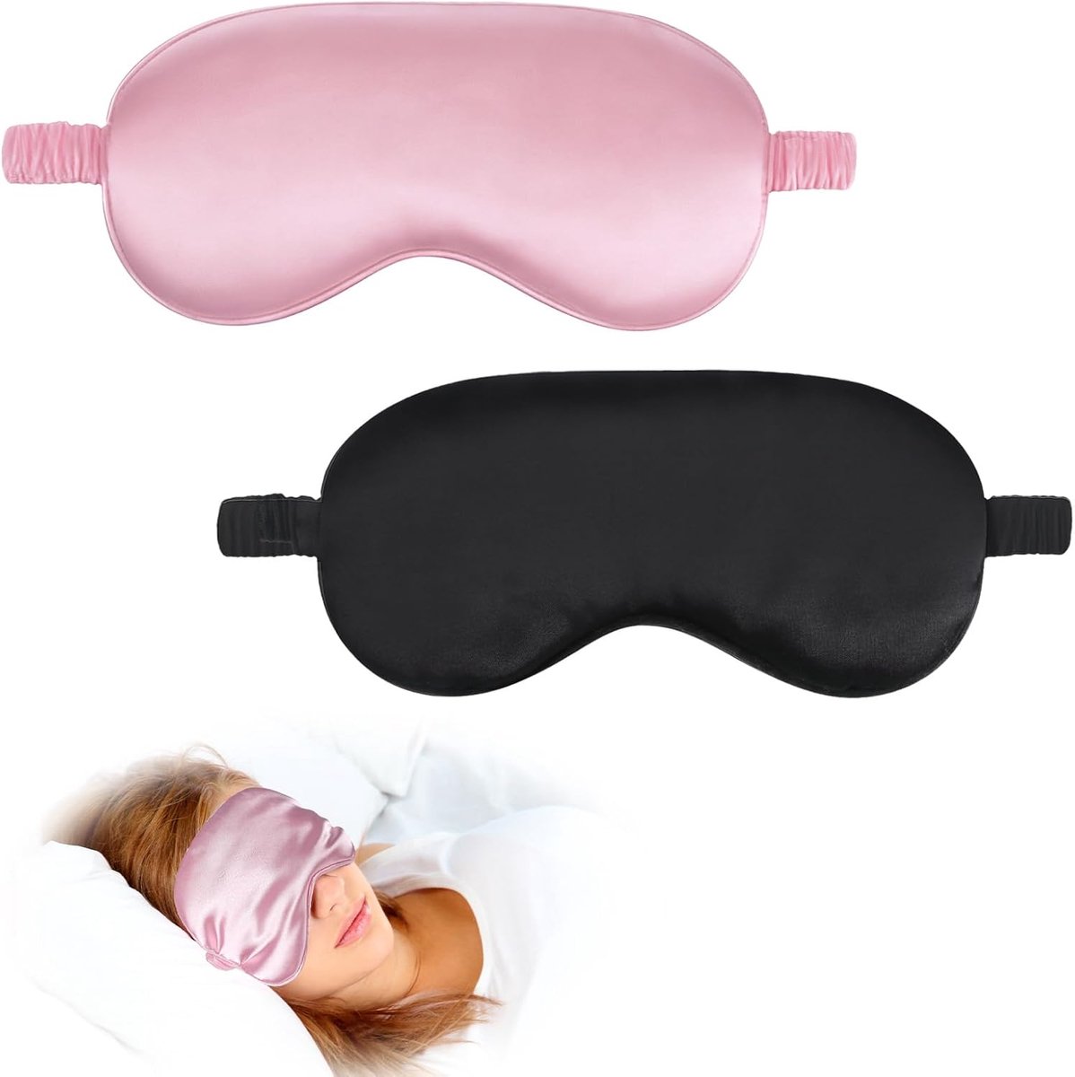 SnelShoppen - 2 stuks Zijden Slaapmasker Dames, Verstelbaar Oogmasker, Lichtblokkerende Satijnen Slaapbril, Comfortabel voor Thuis, Reizen, Meditatie,