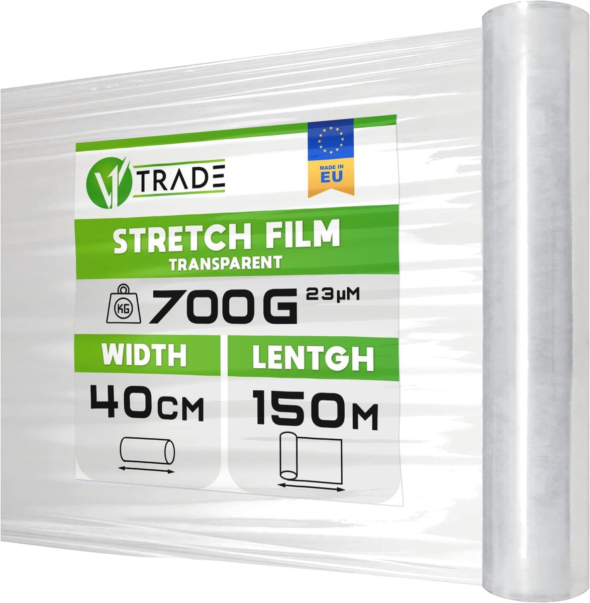 SnelShoppen - Transparante Stretchfolie 150m x 40cm - Verhuisfolie voor Meubels - Rekfolie voor Palletwikkelen - 23 Micron Verpakkingsfolie