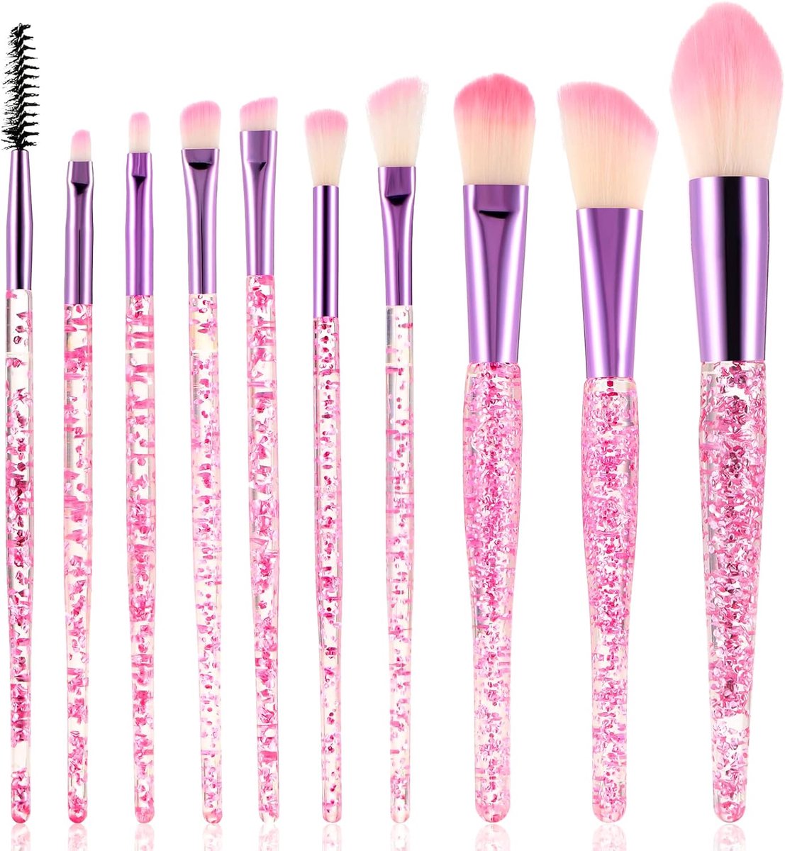 SnelShoppen - 10-delige Glitter Crystal Make-upkwasten Set - Professionele Blending Brushes, Concealer, Oogmake-up, Mascara, Roze, Voor Beginners en P
