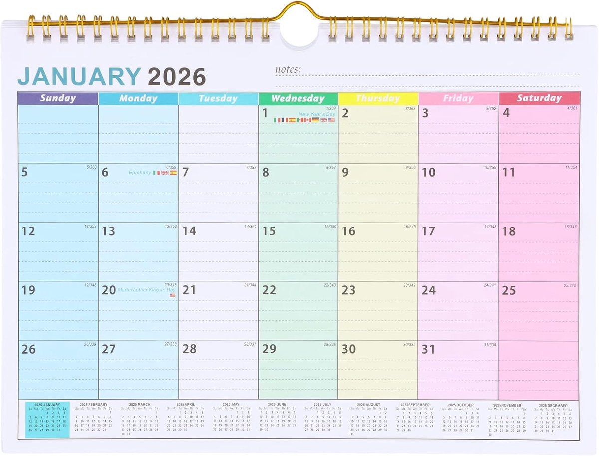 SnelShoppen - Amexo Kalender 2025 - Wandkalender A4 - 30 x 22 cm - 18 Maanden - Dikke Papier - Perfect voor Thuis, Kantoor en School