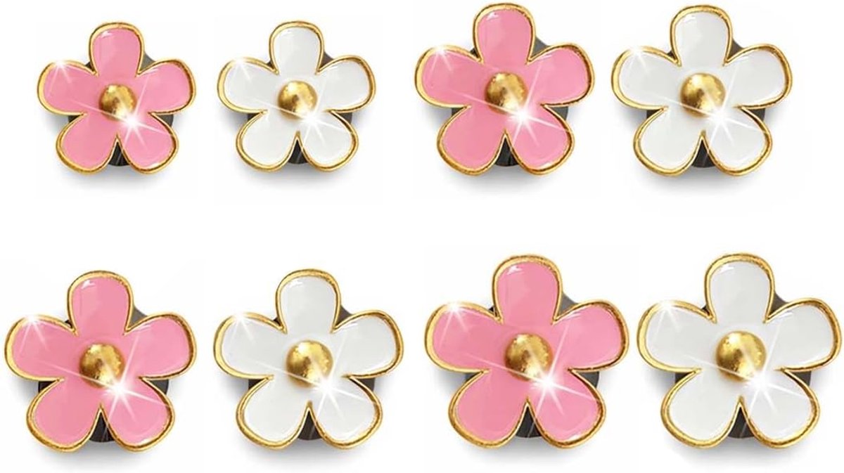 SnelShoppen - 8 Stuks Madeliefjes Auto Luchtverfrisser Clips - Roze en Wit - Bloem Decoratie voor Auto Interieur - Ventilatieclip - Perfect voor Vrouw