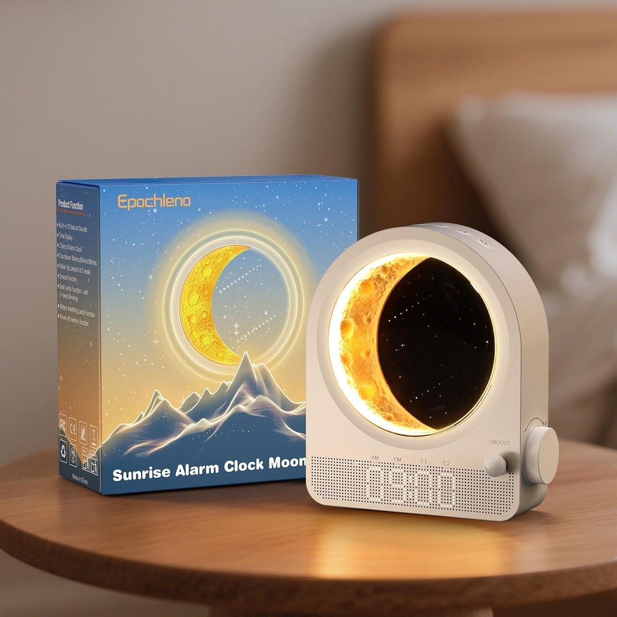 SnelShoppen - Sunrise Light Alarm Clock met 10 Witte Geluiden, Countdown Functie, Verstelbare Helderheid, Maan Meteor Licht - Wit