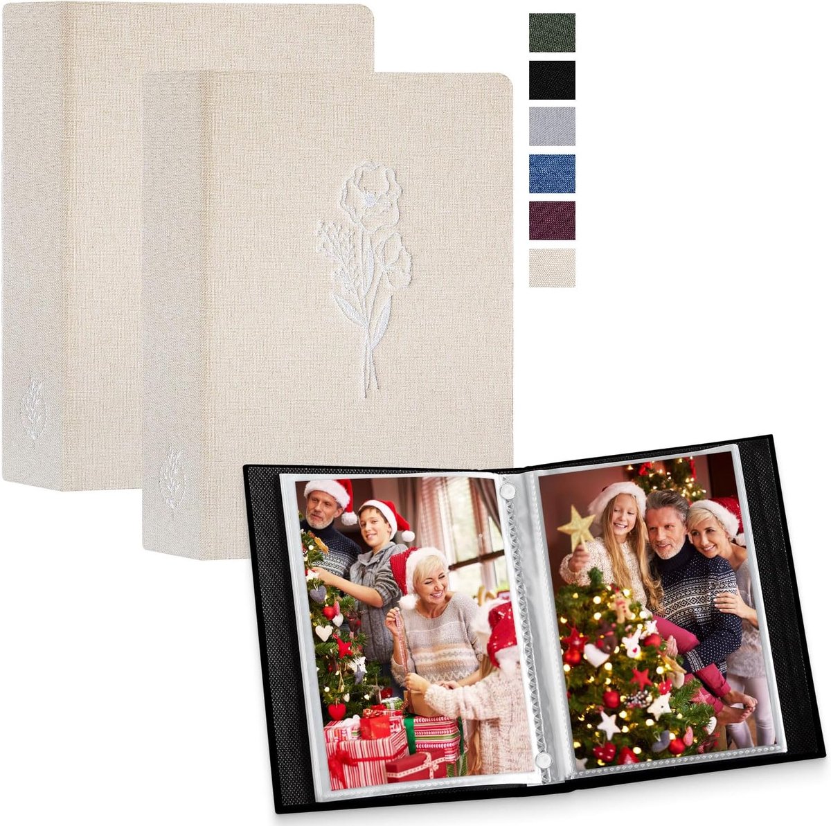 SnelShoppen - Photo Album Set 5x7, 2 Stuks, Exquisite Linnen Foto Boek, 52 Foto's per Album, Ideaal voor Kinderen, Beige, Verticale Inhoud