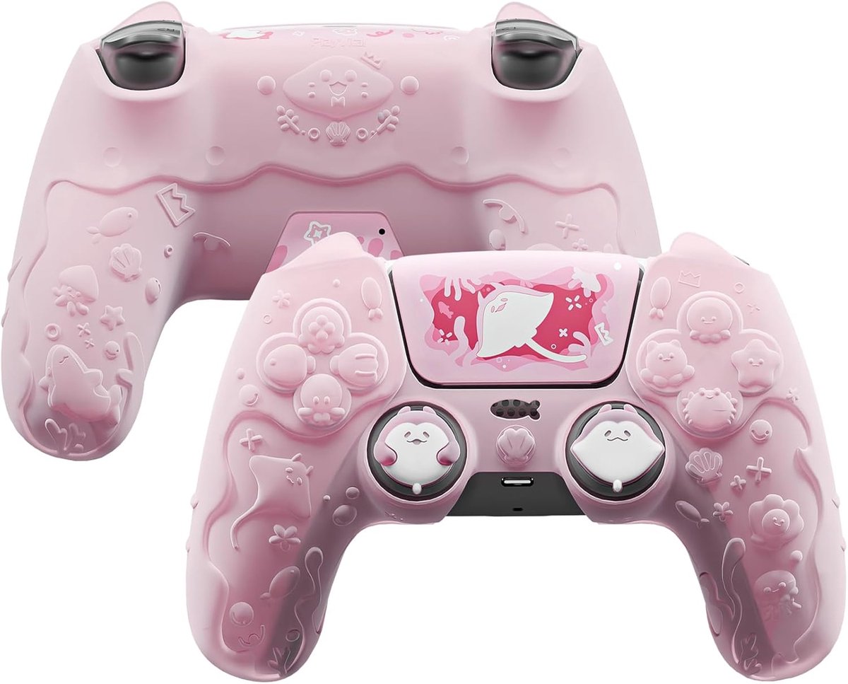 SnelShoppen - PlayVital Silicone Case voor PS5 Controller - Ocean Whisper Semi-Transparant, Volledige Bescherming, Inclusief Thumb Grips, Compatibel m
