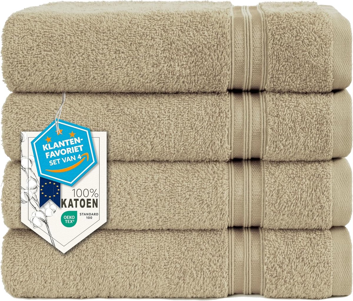 SnelShoppen - Handdoeken Set van 4 - 50x100 cm - 100% Katoen - Zacht en Absorberend - OEKO-TEX Gecertificeerd - Met Hanglus voor Badkamer, Spa en Hote