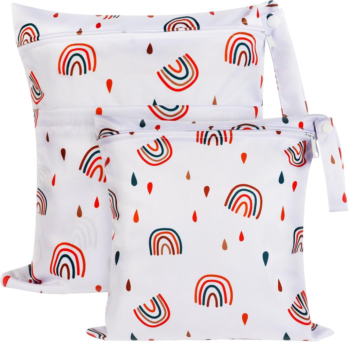 SnelShoppen - Wasbare Luiertas Set - 2 Stuks Waterdichte Dry Wet Bags met Rits - Organiser voor Luiers, Zwemkleding en Vuil Wasgoed - Regenboog Stijl