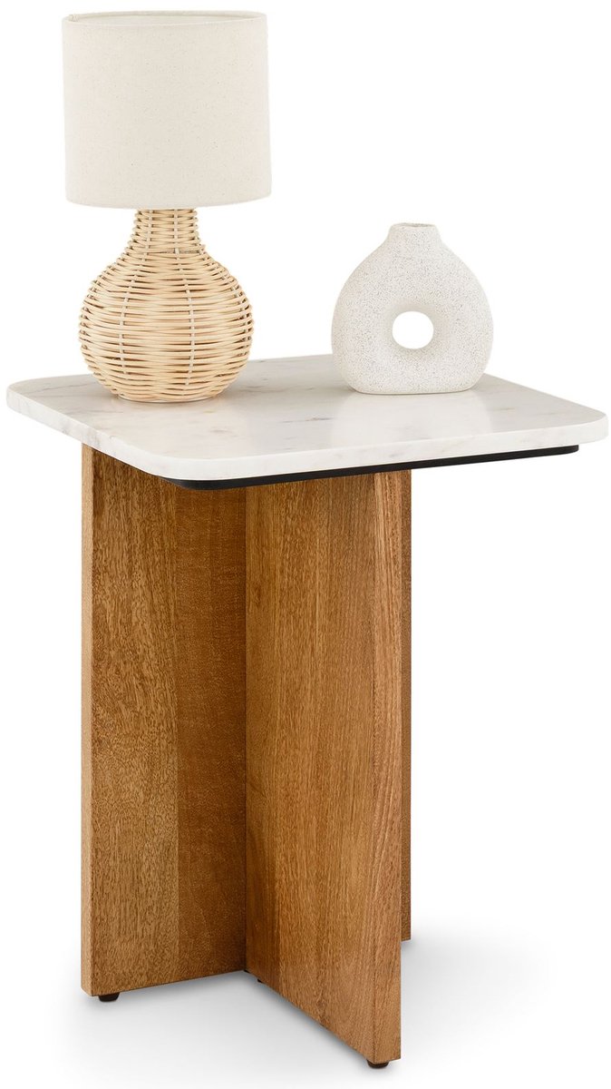 Bijzettafel VARANASI met marmeren tafelblad – Wit/natuur