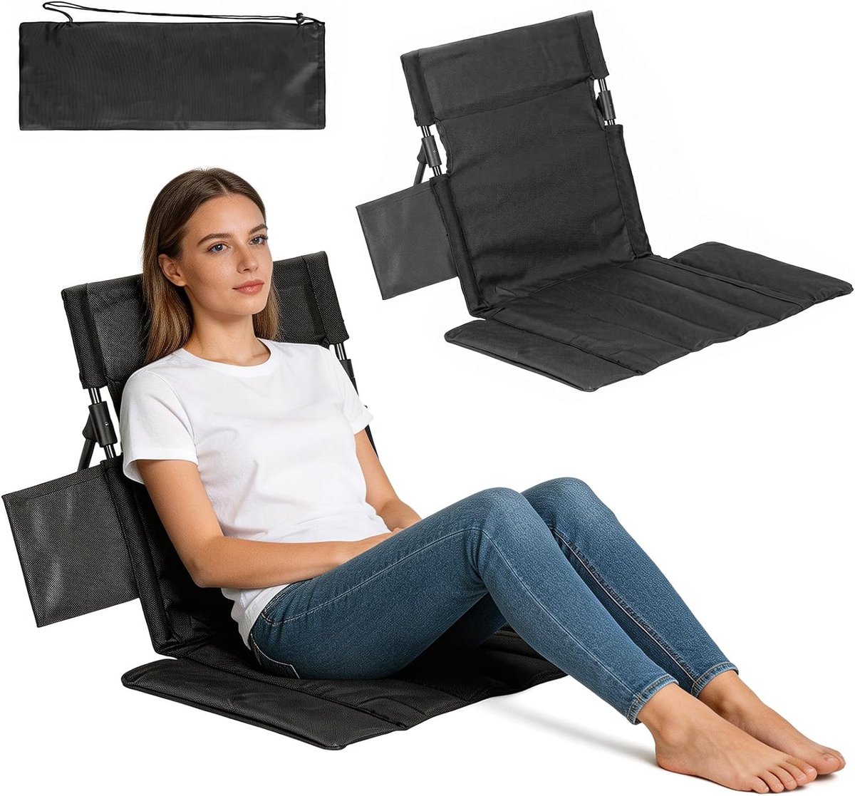 SnelShoppen - Gohytal Strandklapstoel met Rugleuning - Opvouwbare Campingstoel - Draagbare Vloerstoel met Kussen - Ergonomisch, Waterdicht, Aluminium