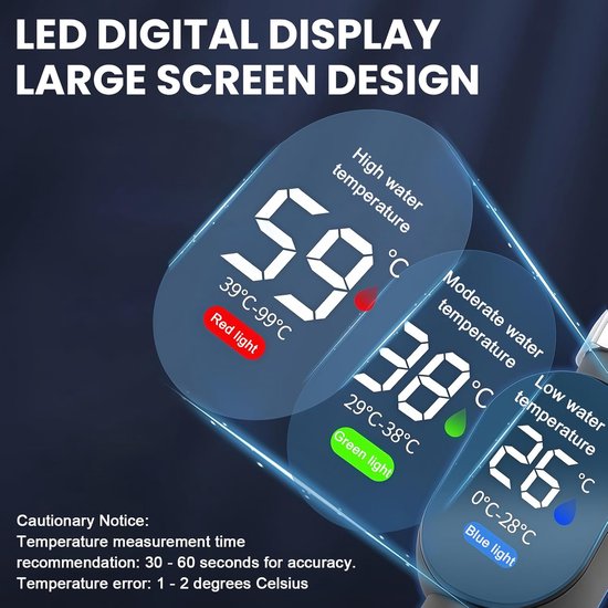 2 stuks LED digitaal badthermometer: waterdicht LED-display douchethermometer 0-99 ℃ real-time waterflow badthermometer baby shower thermometer waterthermometer baby — afbeelding 3