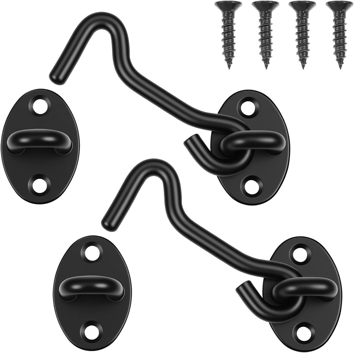 SnelShoppen - 3 Inch Privacy Hook and Eye Lock - RVS Deurslot met Scharnietjes voor Schuifdeuren, Poorten, Raam, Kast, Garage - Zwart 2 Pack - Duurzaa