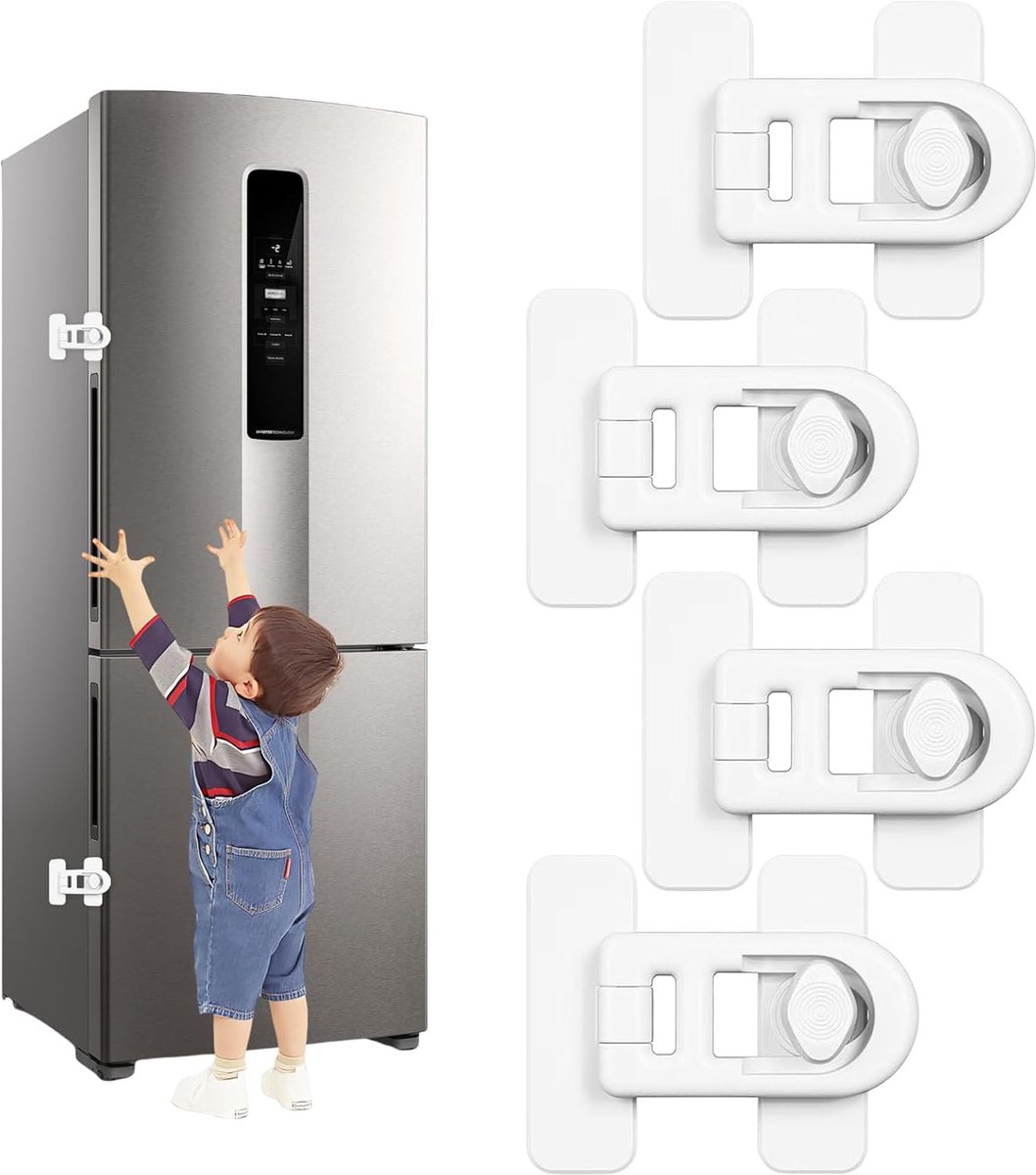SnelShoppen - 4 Stuks Kindveiligheid Zelfklevende Koelkastslot Zonder Boren voor Keukenkastjes en Lades - Wit - Veiligheidsoplossing voor Kinderen