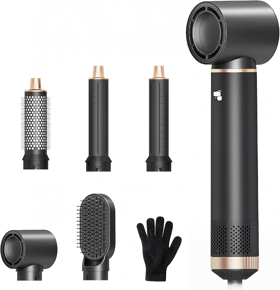 SnelShoppen - 5-in-1 Haar Föhn Borstel Multistyler met Verwijderbare Auto-Wrap Krulborstels, Volume & Steilborstel, 800W Ion Haar Styler met 3 Tempera