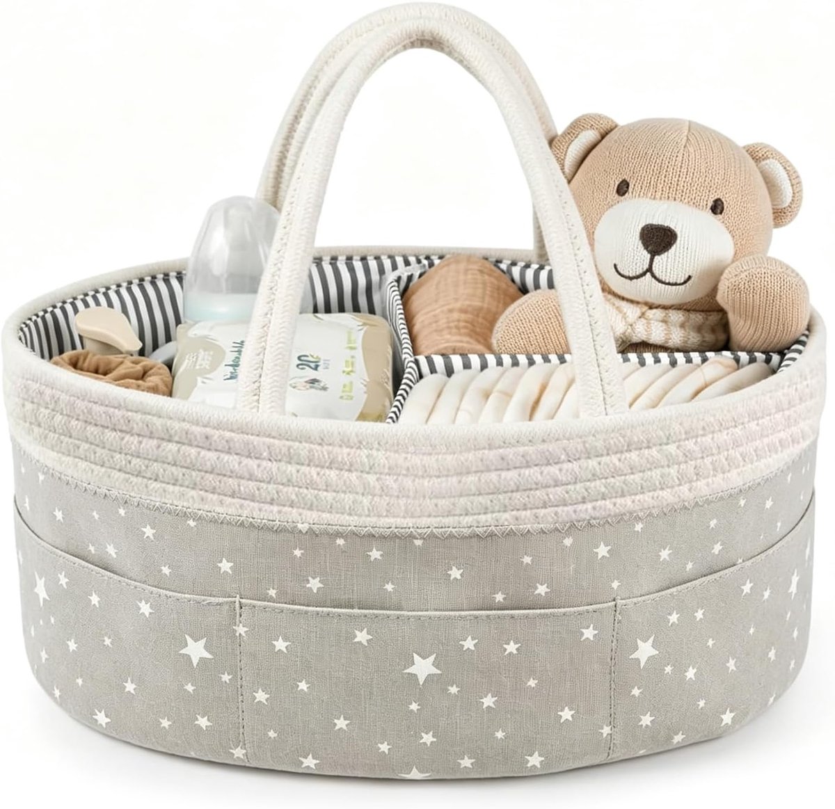 SnelShoppen - Luiertafel-organizer - Multifunctionele Babyorganizer met Vakken en Handgrepen - Grijze Opbergmand voor Luiertas - Ideaal voor Pasgebore
