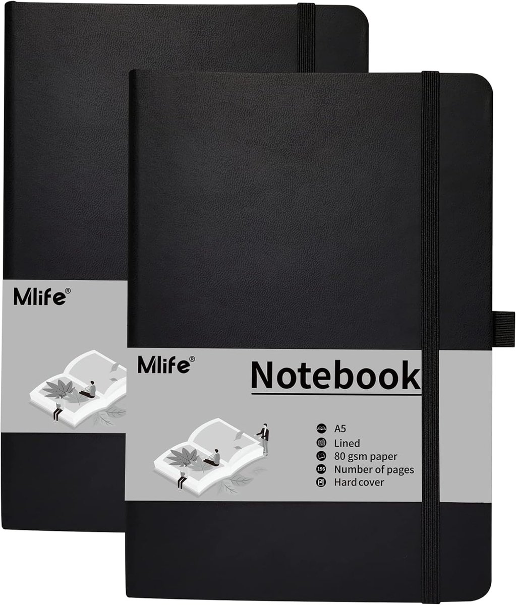 SnelShoppen - A5 Notitieboek met Dots - 2 Boeken, 80 GSM Dikte Papier, 200 Pagina's, PU Hardcover met Binnenzak, Elastische Band, Perfect voor Kantoor