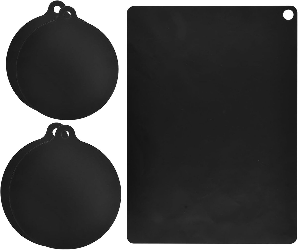 SnelShoppen - Inductiekookplaatbescherming Set van 5 - Siliconen Matten 22 cm, 24 cm, 35 x 25 cm - Oliebestendig, Krasbestendig, Universeel, Zwart - K