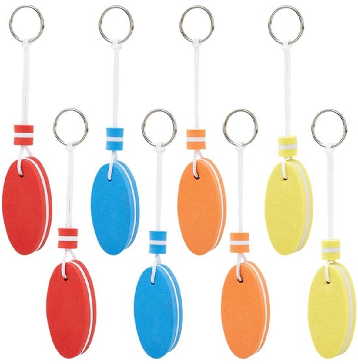 8 stuks 4 kleuren drijvende sleutels voor boot, ovaal, drijvend, 16,7 cm, metalen ringen, EVA, voor navigatie, vissen, kitesurfen, zeilen en buitensporten