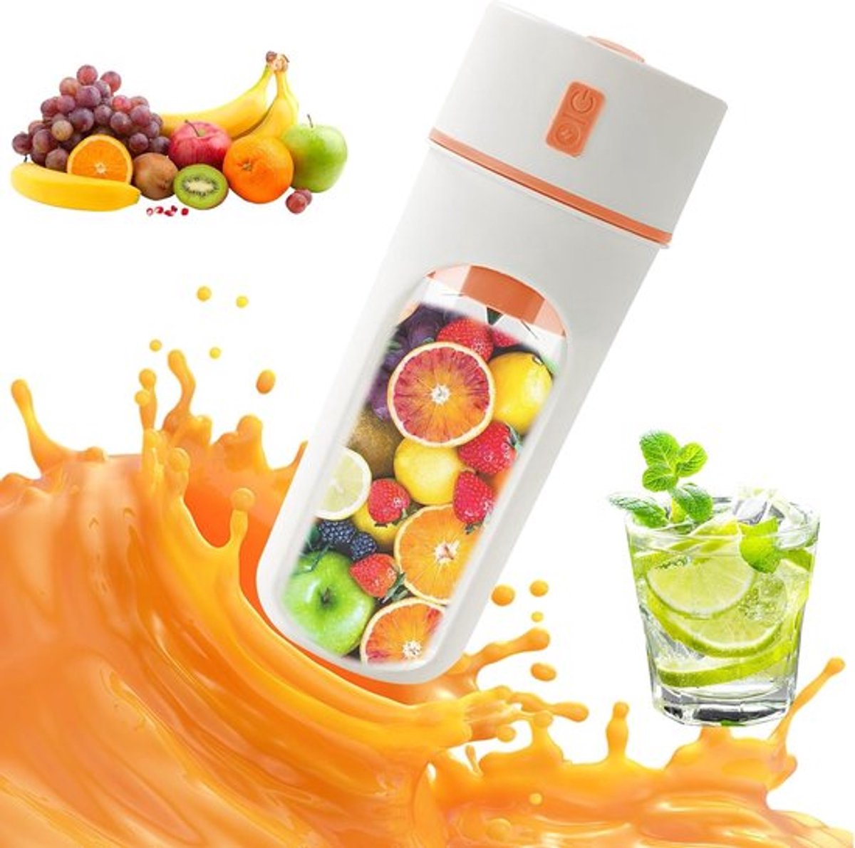 Slowjuicer - sapcentrifuge - draagbare juicer - mini-smoothie-maker - USB oplaadbaar - ingebouwde batterij 1200 mAh - 300 ml beker - 18.000-20.000 rpm - meer dan 5 messen - ≤36V - roze - zonder draagkoord
