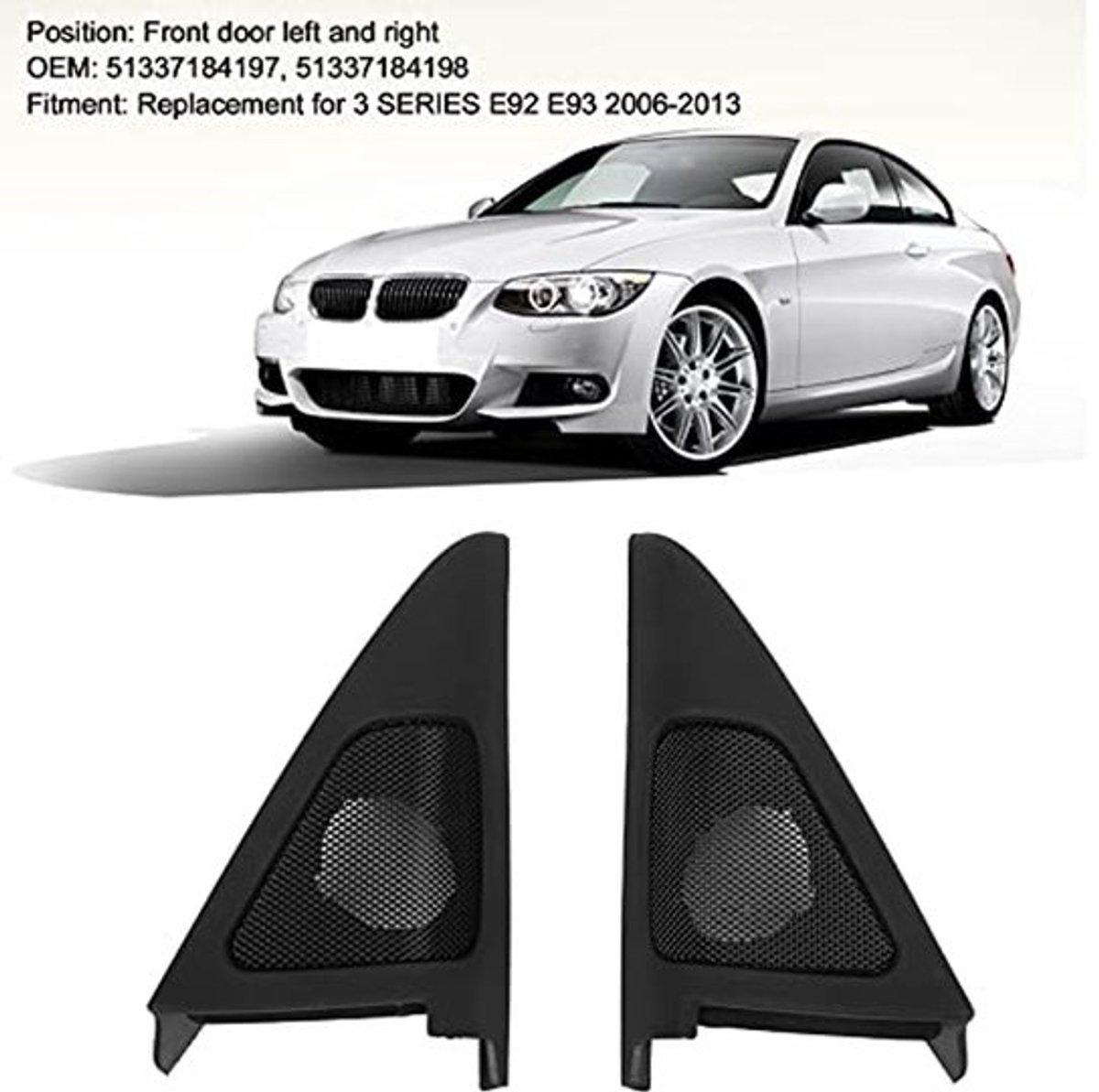 Luidsprekergrillafdekking, Mesh Luidsprekerafdekking Auto-interieur Tweeter Luidsprekerafdekking Voordeur Luidsprekerafdekking Vervanging 51337184197 voor 3-serie E92 E93 2006-2013
