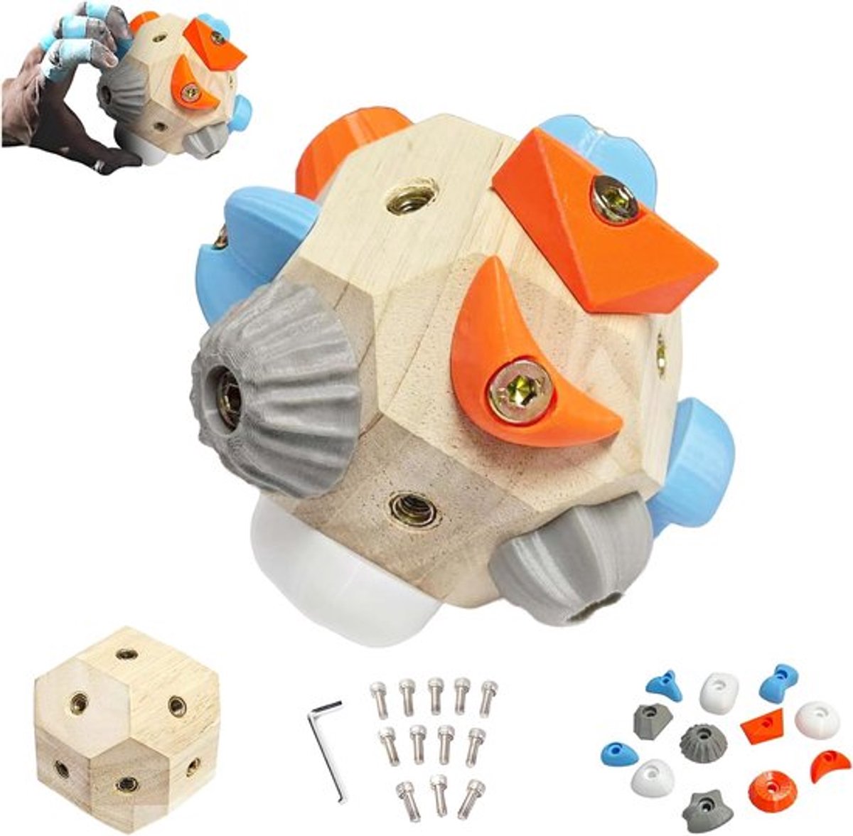 Houten Klimbal 11 cm - Pinch Block - Klimtrainingsmateriaal - Vingertrainer - Handversterker - Grip Trainer - Voor Boulderen - Mobiel Hangboard Alternatief - Krachttraining Thuis - Sport Cadeau Man