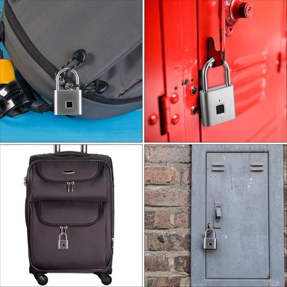 Fingerprint Lock - 0.5S Unlock - 3 Kleuren - Licht - Roestvrij Stalen Slot - Vingerafdruk Hangslot - Houdt 10 Vingerafdrukken - Voor Bagage - Voor Kluisjes
