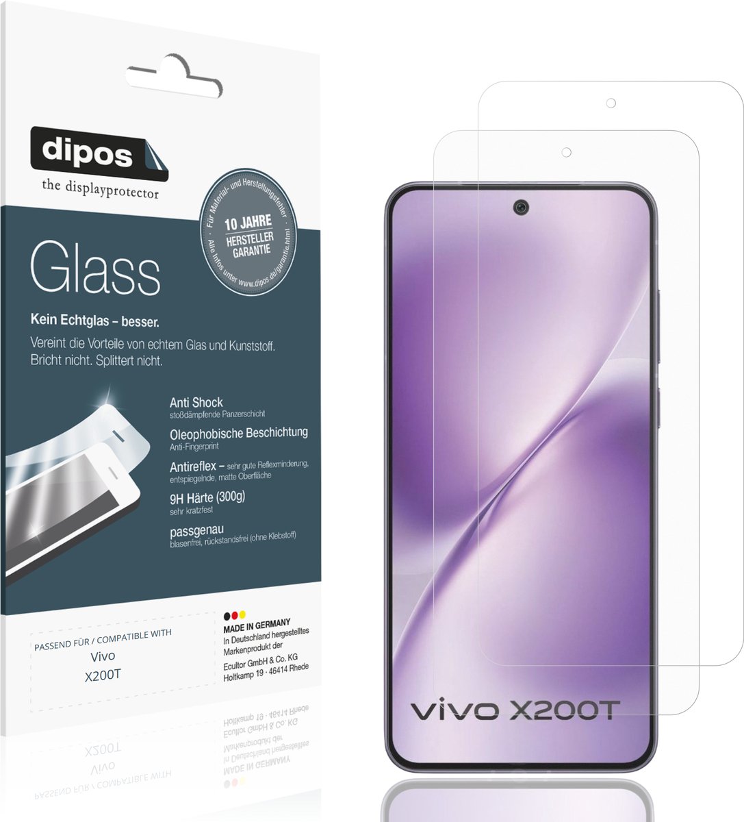 dipos – 2x Matte Pantserfolie geschikt voor Vivo X200T | 9H Screenprotector