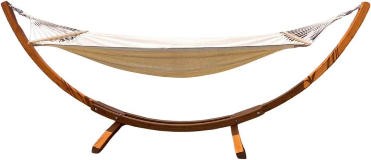 Hangmat met standaard - Tuinligstoel - Ontspannen in de tuin - Stevig houten frame - 325 x 120 cm - Bruin